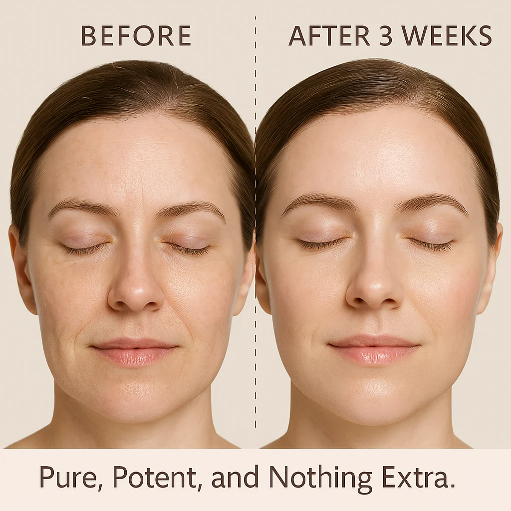 Before and after comparison showing smoother, more radiant skin after 3 weeks of using Facade Tallow + Manuka moisturizer