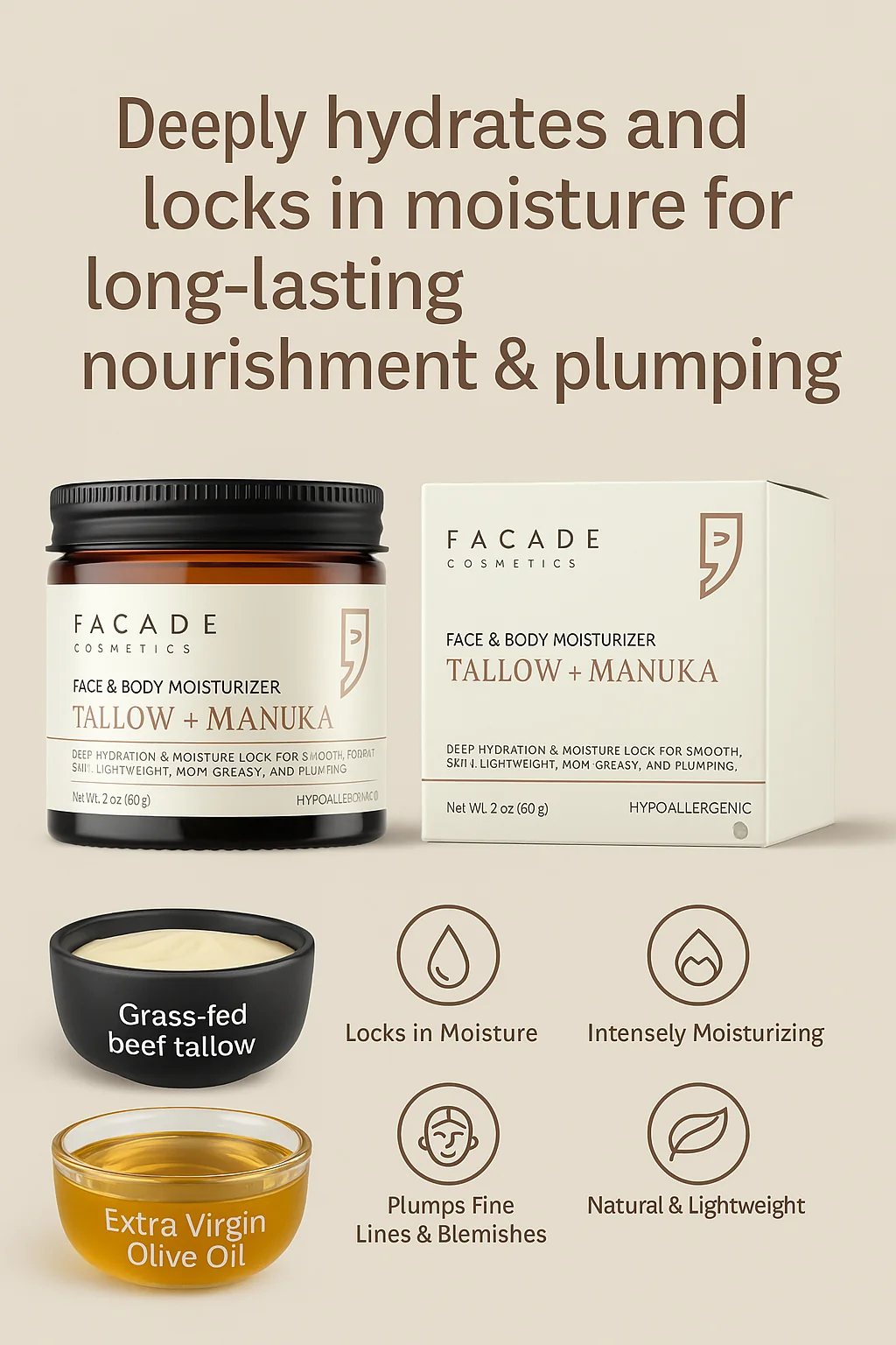 Deep hydration claims with jar and product box