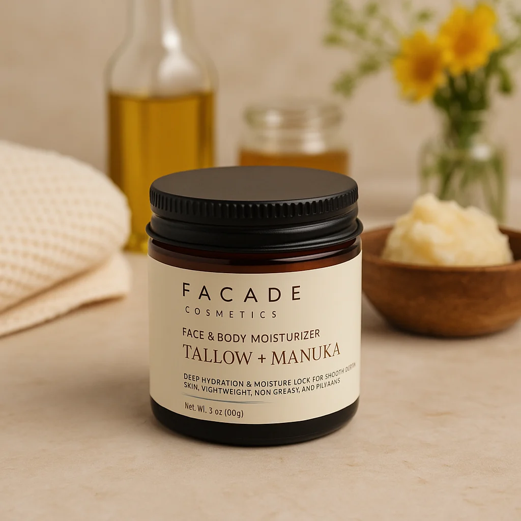 Facade jar styled with honey and olive oil bottles